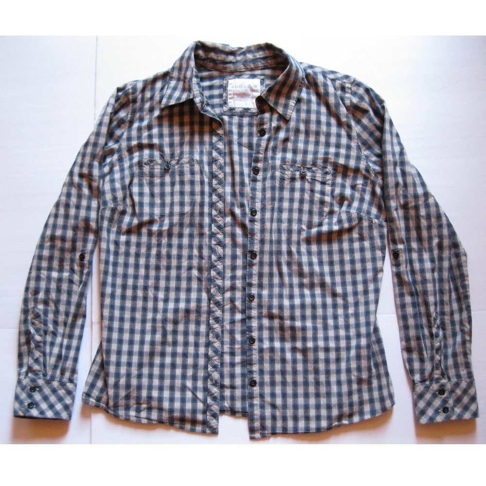 Sonoma Life + Style Blue and Tan Long Sleeve Shirt